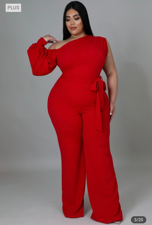 Red Drape One Sleeve Jumpsuit